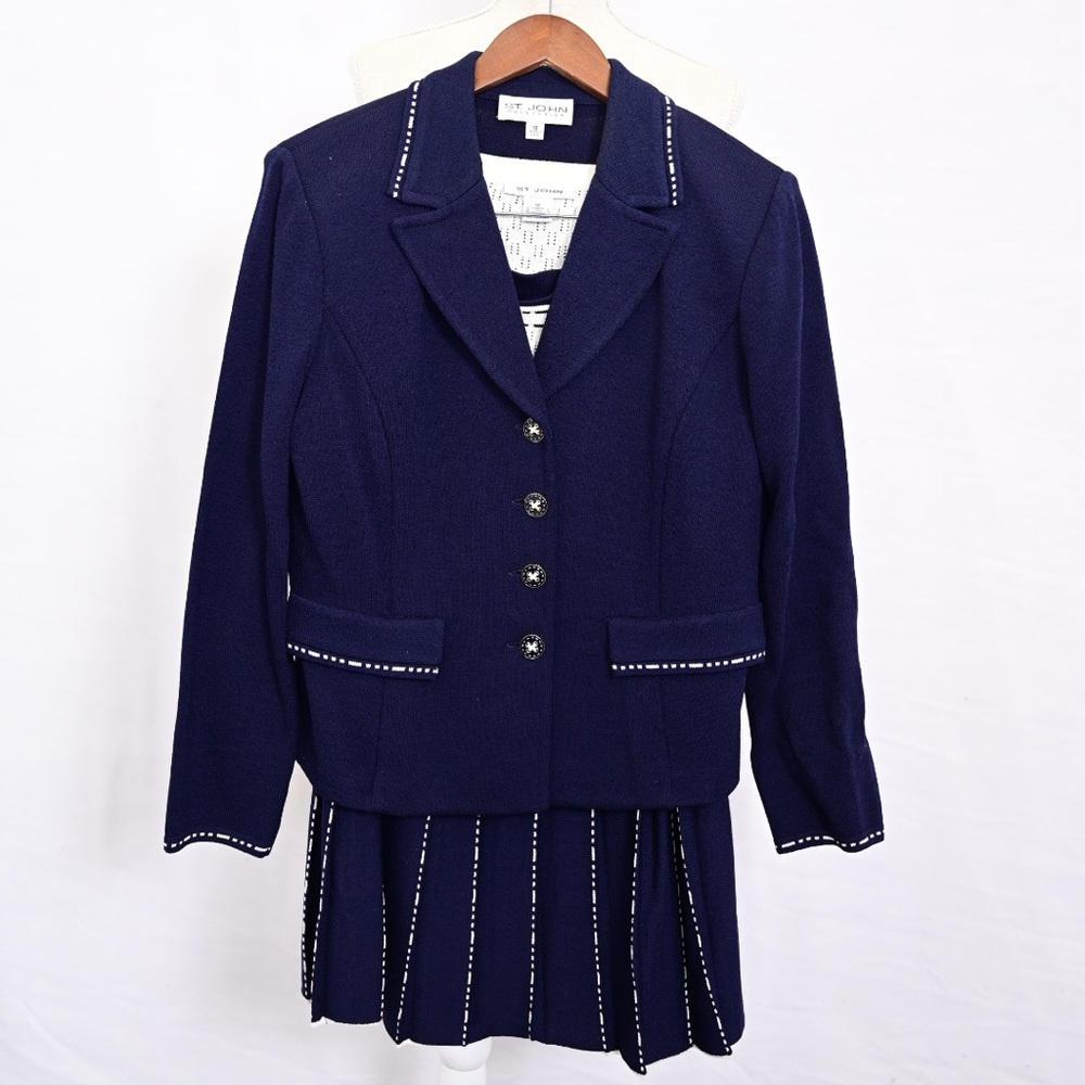 St. John Full Navy Dress Suit with Shirt and Skirt